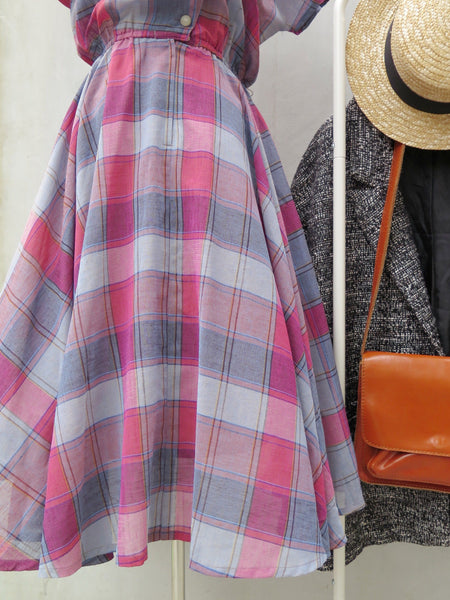 Custard Apple Red | Vintage 1950s 1960s gingham checkered flared skirt dress