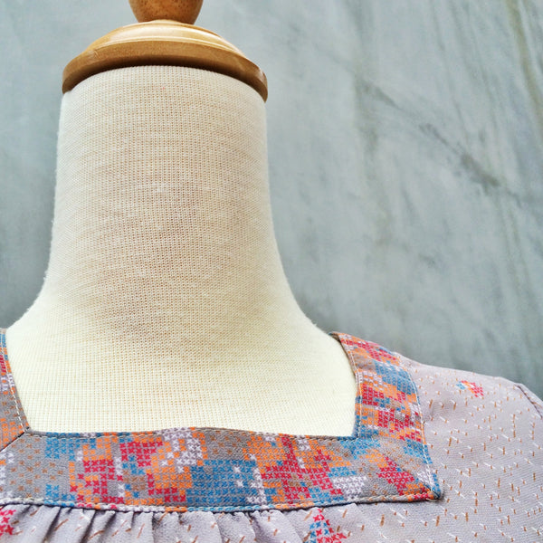 SALE | Stitch in Time | Saves Nine! Lovely Cross-stitch retro print Square neckline Vintage 1960s dress