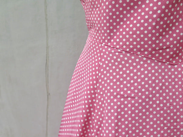 Rosie | Vintage 1980s 1990s Rose pink white polka dot Midi Jumper Dress
