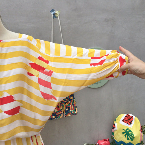 Fly Away | Vintage slouchy fit 1980s does 1920s yellow white stripes with Red brushstrokes | Artistic