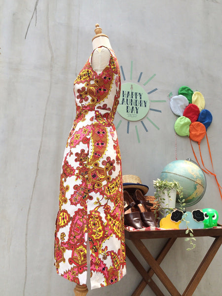 Clockwork Orange | Vintage 1950s 1960s Paisley Clockwork geometric shapes Front zipper Dress