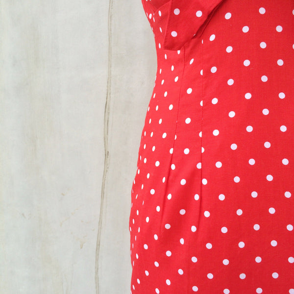 Red white Polka dot Vintage 1980s does 1950s pinup girl Short dress