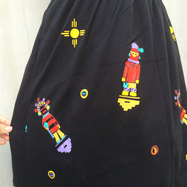 Robot Dreams | Vintage 1970s 1980s pop art Neon novelty Native American Cartoon Print MAXI skirt with POCKETS