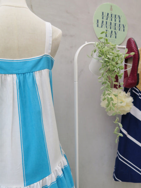 SALE | Podgy & Tess | Vintage 1980s bright blue and white Strappy Hippie-70s summer sundress