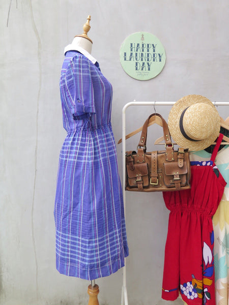 Schooldays YippeeYay | Vintage 1950s 1960s Purple checkered dress with White double collar