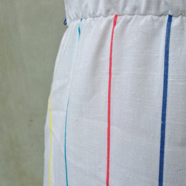 Rainbow White | Vintage 1980s Thin Rainbow stripes White sleeveless Tank Dress