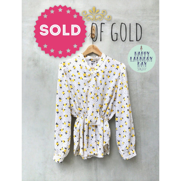 Fields of Gold | Vintage 70s blouse Cheery yellow tulip print Sexy secretary top