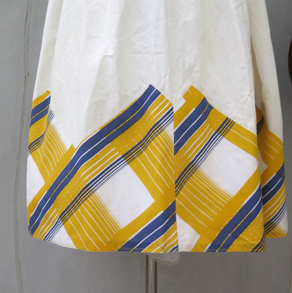 Petite Blu | Vintage 1950s 1960s Nautical sailor style Yellow Blue Stripes and Checks Petite Dress