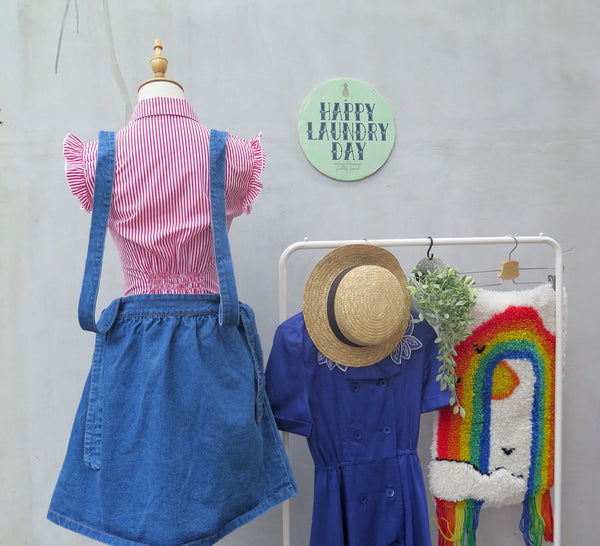 Friendly skies | Vintage 1980s 1990s Denim overall apron-style skirt with Embroidered airplane