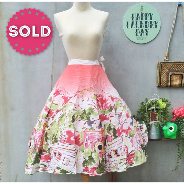 SALE | Route 01 | Vintage 1980s does 1950s Full circle swing skirt | Rockabilly french riveria print