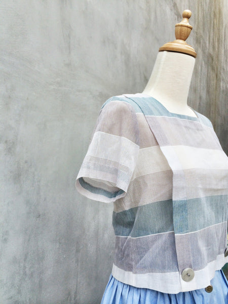Holly Go-lightly | Vintage 60s pastel BIG stripes Kimono fabric Crop top