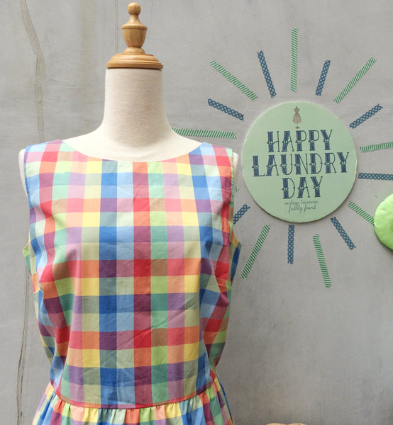 Joyfully Yours | Vintage 1980s 1990s multi-colored Colorful Gingham checks Sheath dress with POCKETS!