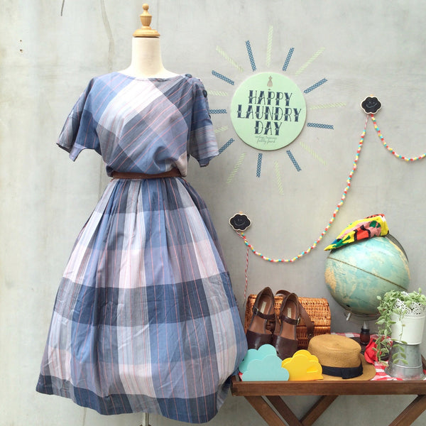 Rock-a-bye Billy | Vintage 1950s Rockabilly style cotton Plaid Checkered Gingham Day Dress with POCKETS!