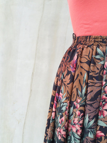 Tiger Lily | Vintage 1980s does 1950s Full flared skirt with Floral and Tiger Stripes