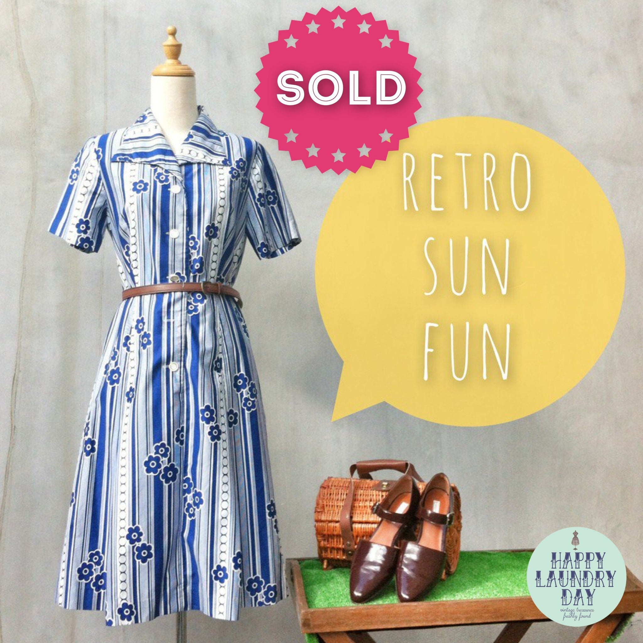 Retro Sun Fun | Vintage 1960s trippy hippie Boho chic floral stripe day dress