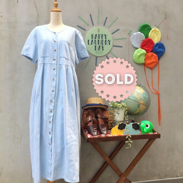 Dare you Denim ? | Vintage 1980s 1990s hipster punk grunge Light blue washed denim Maxi Dress cum Duster Coat