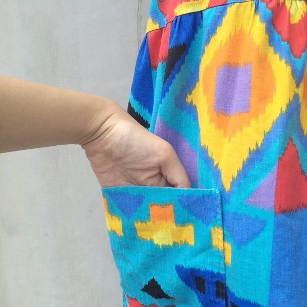 Cheer up 7-up | Vintage retro 1960s 1970s hippie bohemian Aztec ethnic geometric print Maxi Caftan Dress