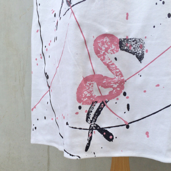 Flamingo Flourish | Vintage 1980s Flamingo print and Pollock Splatters Jersey Tank Dress