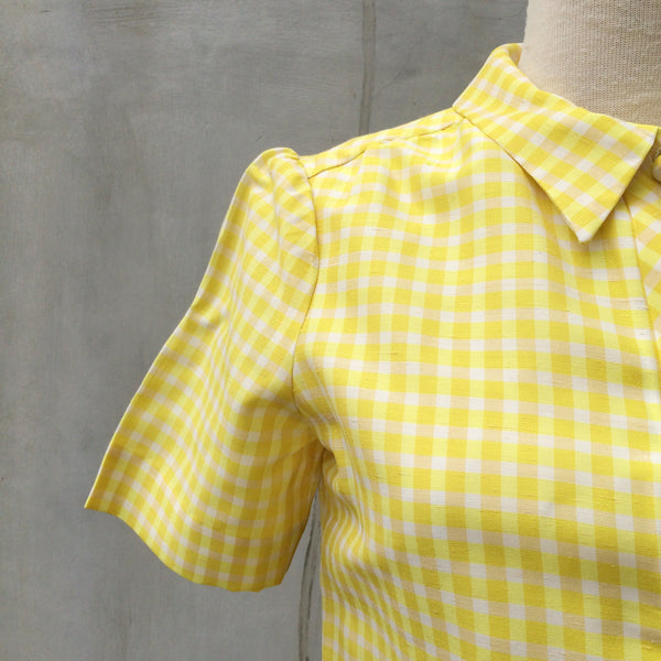 Yellow Bird Told Me | Vintage 1950s yellow checkered gingham Handmade Shift Dress