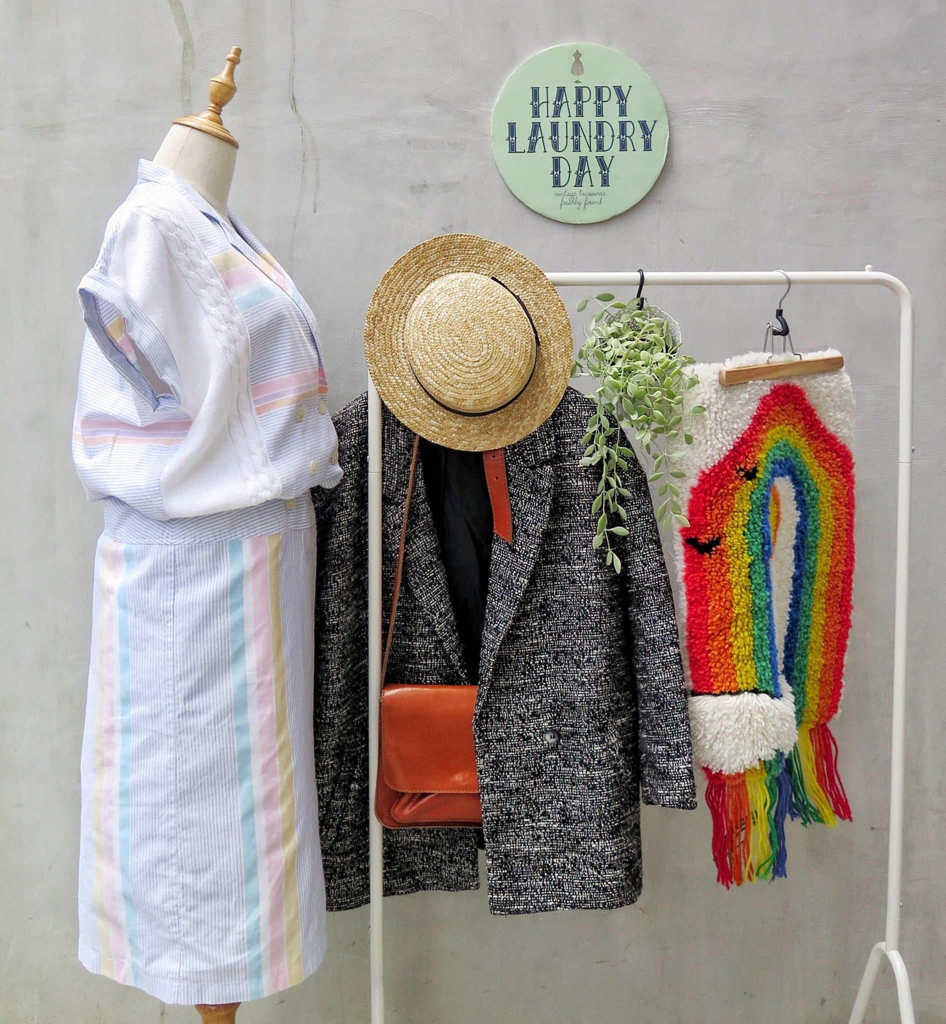 Pastel Unicorns | Vintage 1980s pastel stripes Knit and Cotton Slouchy boxy top Pencil skirt Dress