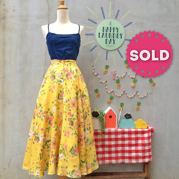Summer Meadows | Vintage 1980s Full Circle Skirt in Yellow and pink florals