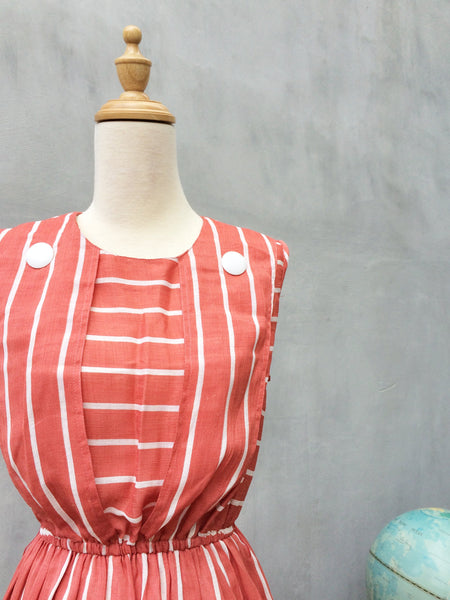 Peachy Sails | Vintage flirty 1980s striped dress in Peach Pink