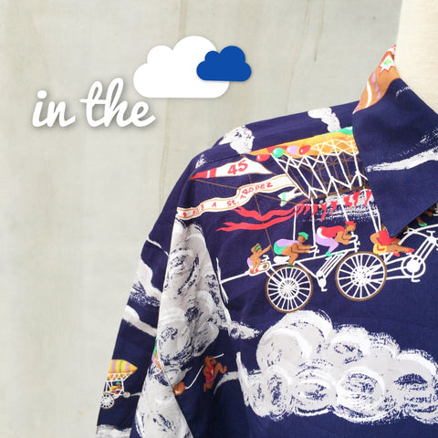 In the clouds | Retro kitsch Novelty Print hot-air balloon Vacation Shirt-blouse