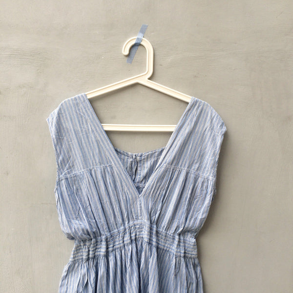 Cotton Country | Vintage 1980s 1990s cotton Linen-style vertical stripes Sun Dress