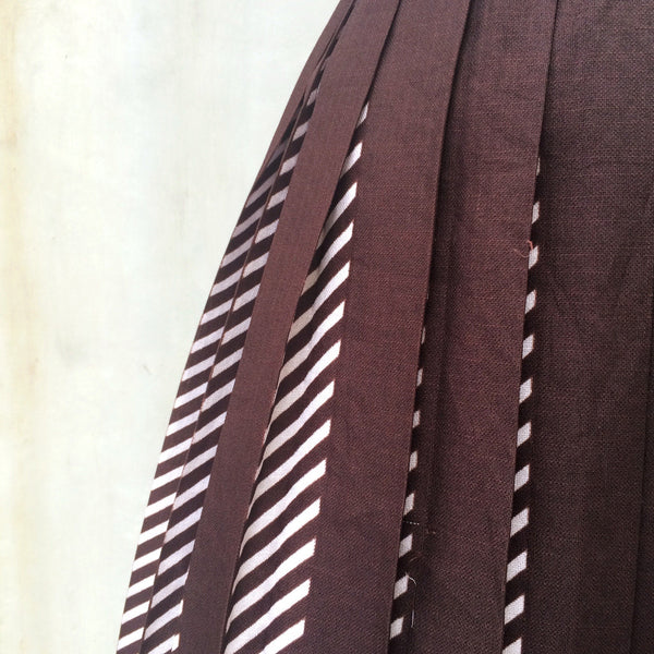 Midsummer's Night Party | Vintage 1950s pleated Brown and white striped Party Surprise Skirt