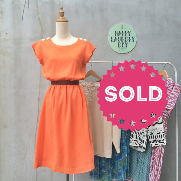 Mandarin Orange | Cute bright neon Orange 1980s vintage flirty dress