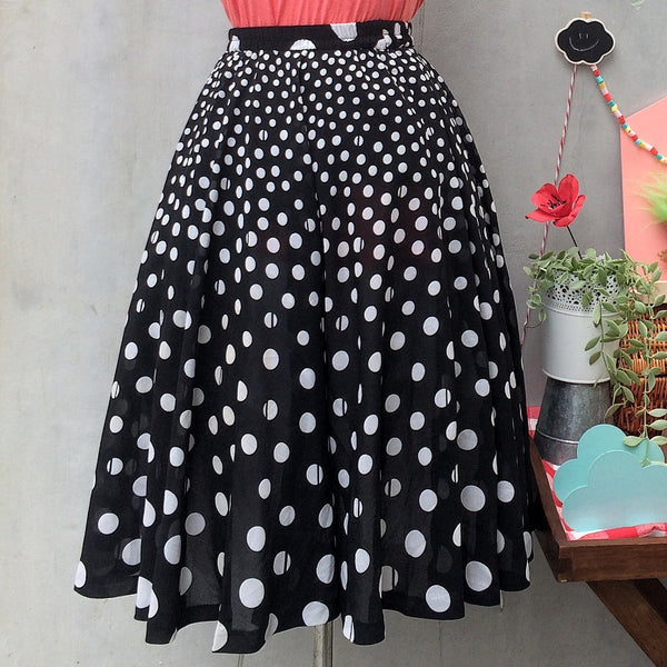 Tap Dance Molly | Vintage 1950s 1960s Full Black white Polka dots circle swing skirt