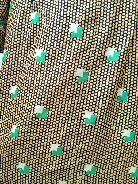 Gold Dust | Vintage 1970s geometric print Funky Op Art polka dotted Sheath Dress