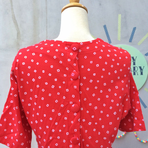 Happy Birthday SG! | Vintage 1980s made-in-Singapore red white polka dot Day Dress with POCKETS