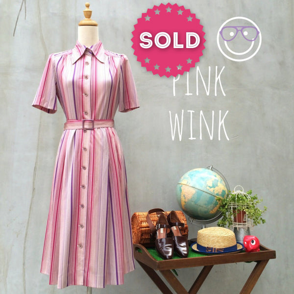 Pink Wink | Vintage 1970s vertical stripes Pink purple dress