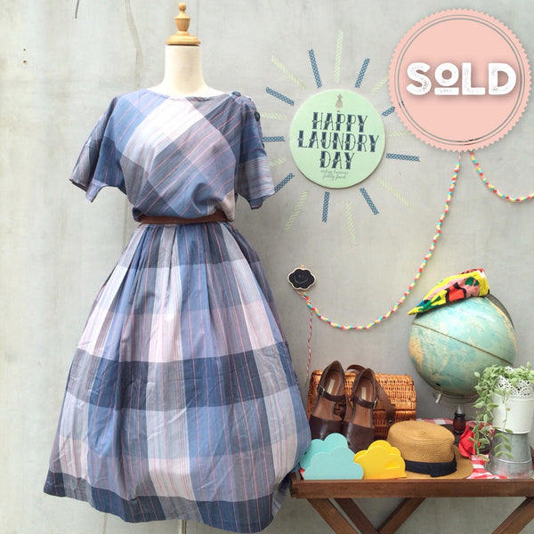 Rock-a-bye Billy | Vintage 1950s Rockabilly style cotton Plaid Checkered Gingham Day Dress with POCKETS!