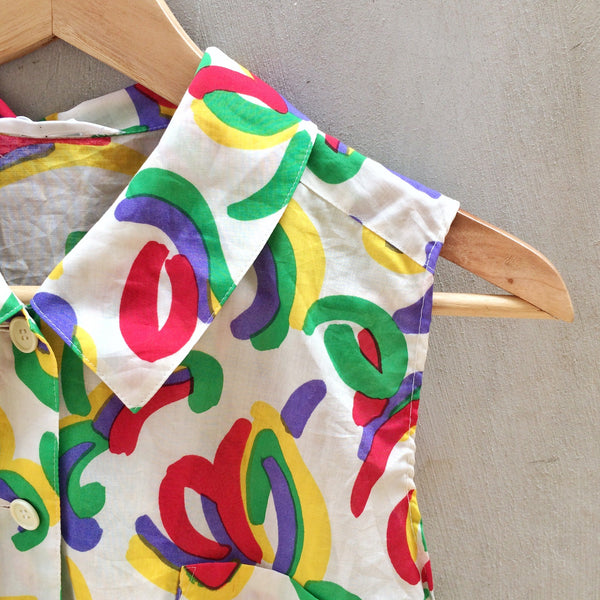 Squiggles & Shapes | Vintage 1980s Colorful geometric Squiggles and Shapes Cropped Shirt