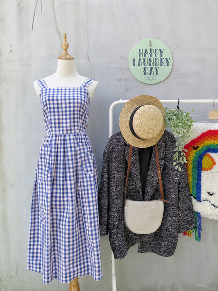 Charlene | Vintage 1950s 1960s Checkered gingham Blue white & red Sun Dress