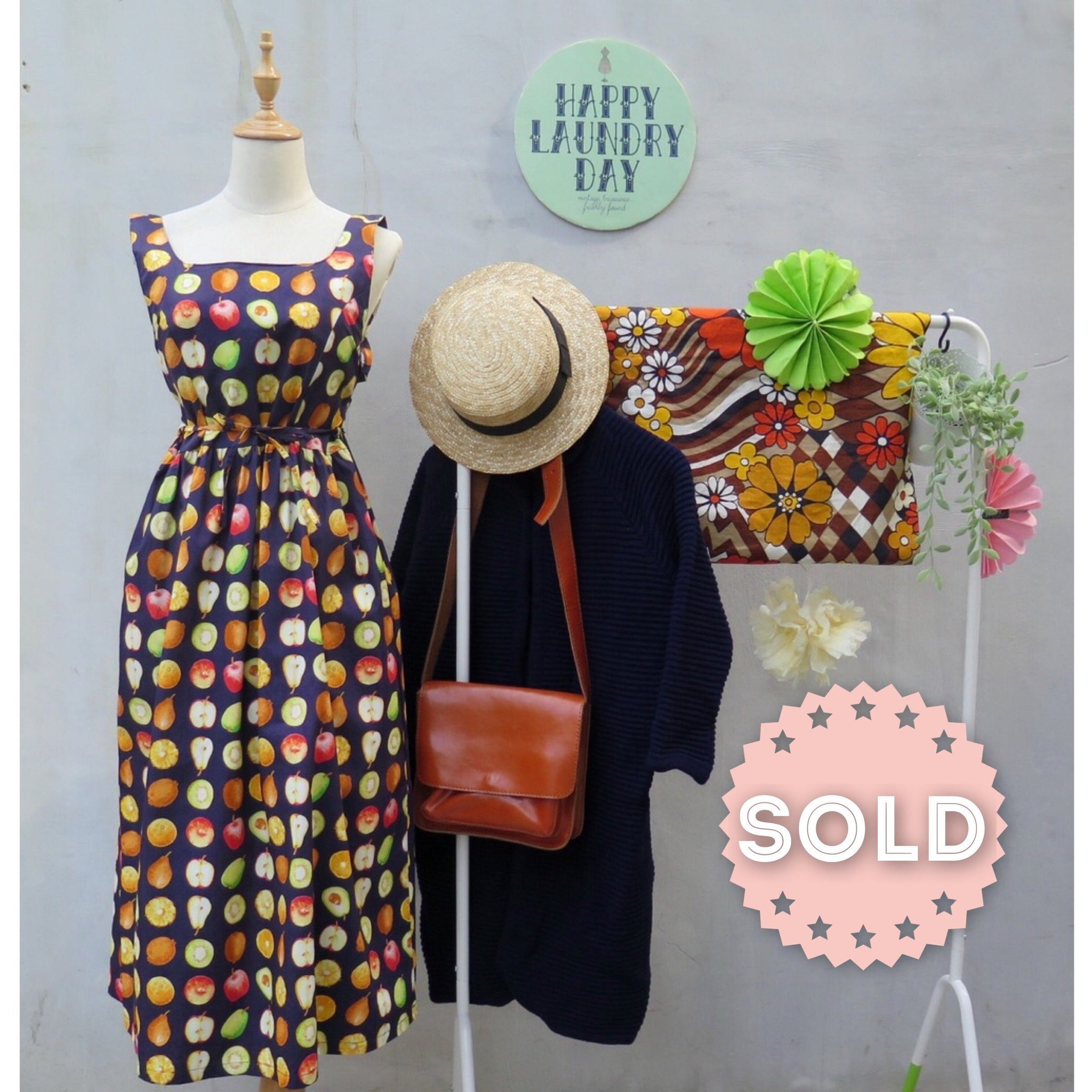 Fruitie Tootie | Vintage 1980s 1990s grunge pop art Fruits print Sundress with Strappy back