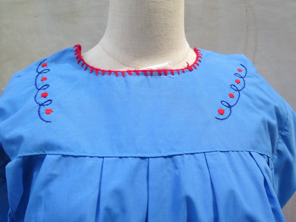 Vintage 1960s 1970s floral mexican Oxacan hand-embroidered caftan midi hippie bohemian dress | Sky Blossoms |
