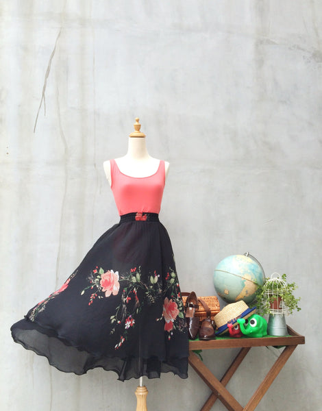 Ballerina Rose | Flowy chiffon-y Vintage japan floral double-tiered skirt