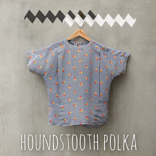 Houndstooth Polka Dot | Boxy Vertical front pleat 80s loose top