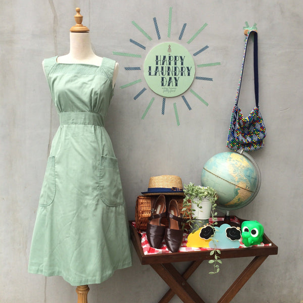 Must Have! | A Good Girl | Vintage girl scout green 1950s 1960s Sundress with slant stitched pockets