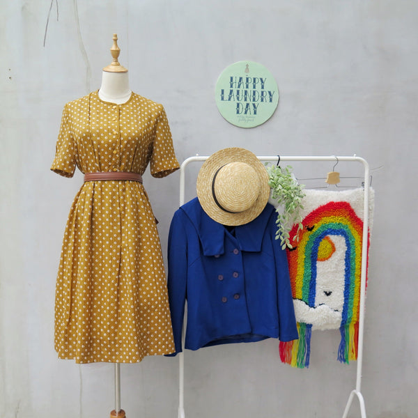 Carla Calamari | Vintage 1960s 1970s mustard yellow polka dot Day dress