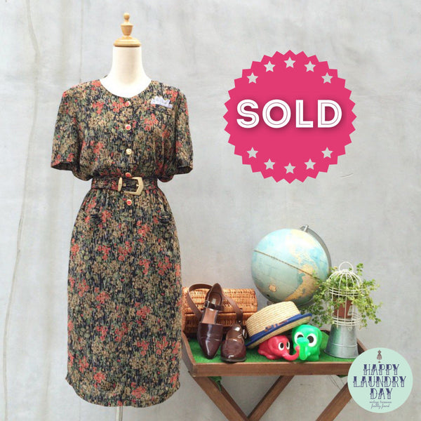 SALE ! |  Pocket Square | Lace pocketsquare Digital Floral print button down Vintage 1950s Day Dress with matching Belt | Art Deco