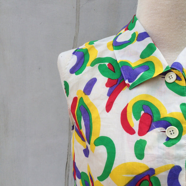 Squiggles & Shapes | Vintage 1980s Colorful geometric Squiggles and Shapes Cropped Shirt