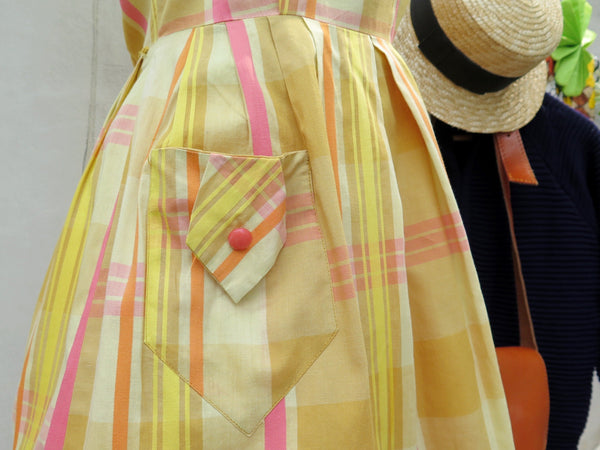 Must Have! | Eliza Elixir | Vintage 1950s 1960s checkered gingham Yellow orange pink Girl Scouts-inpired bow-tie Day Dress