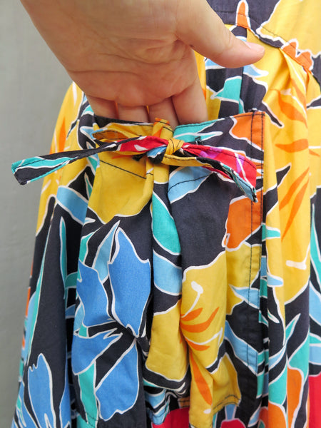Francesca | Vintage 1980s bright and bold tropical safari floral print cotton dress