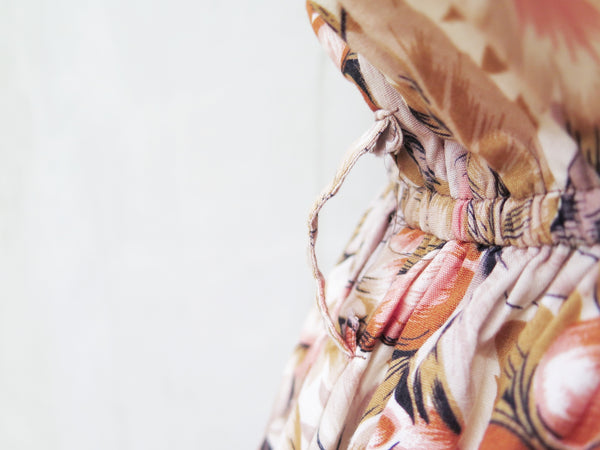 Brindi | Vintage 1950s 1960s Chestnut browns autumn floral and tropical leaf print cotton dress