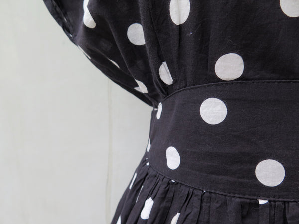 Genevieve | Vintage 1980s black and white polka dot ribbon tie dress