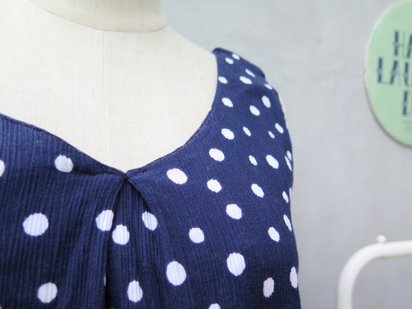 Peri | Vintage 1980s 1990s blue white polka dots crinkled cotton sleeveless dress 